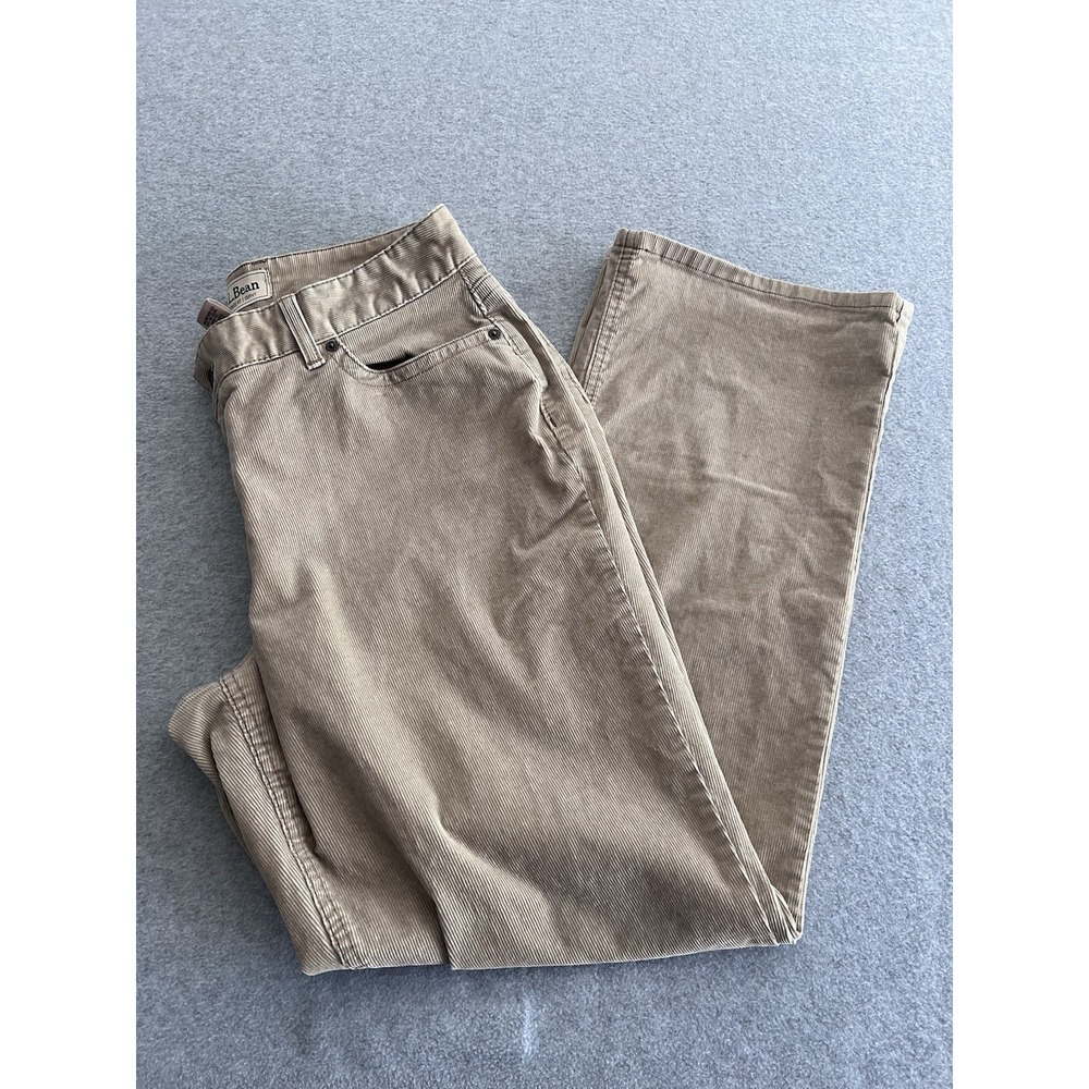 LL Bean Pants Womens 14‎ Tan Corduroy Favorite Fit Curvy Chino Five Pocket